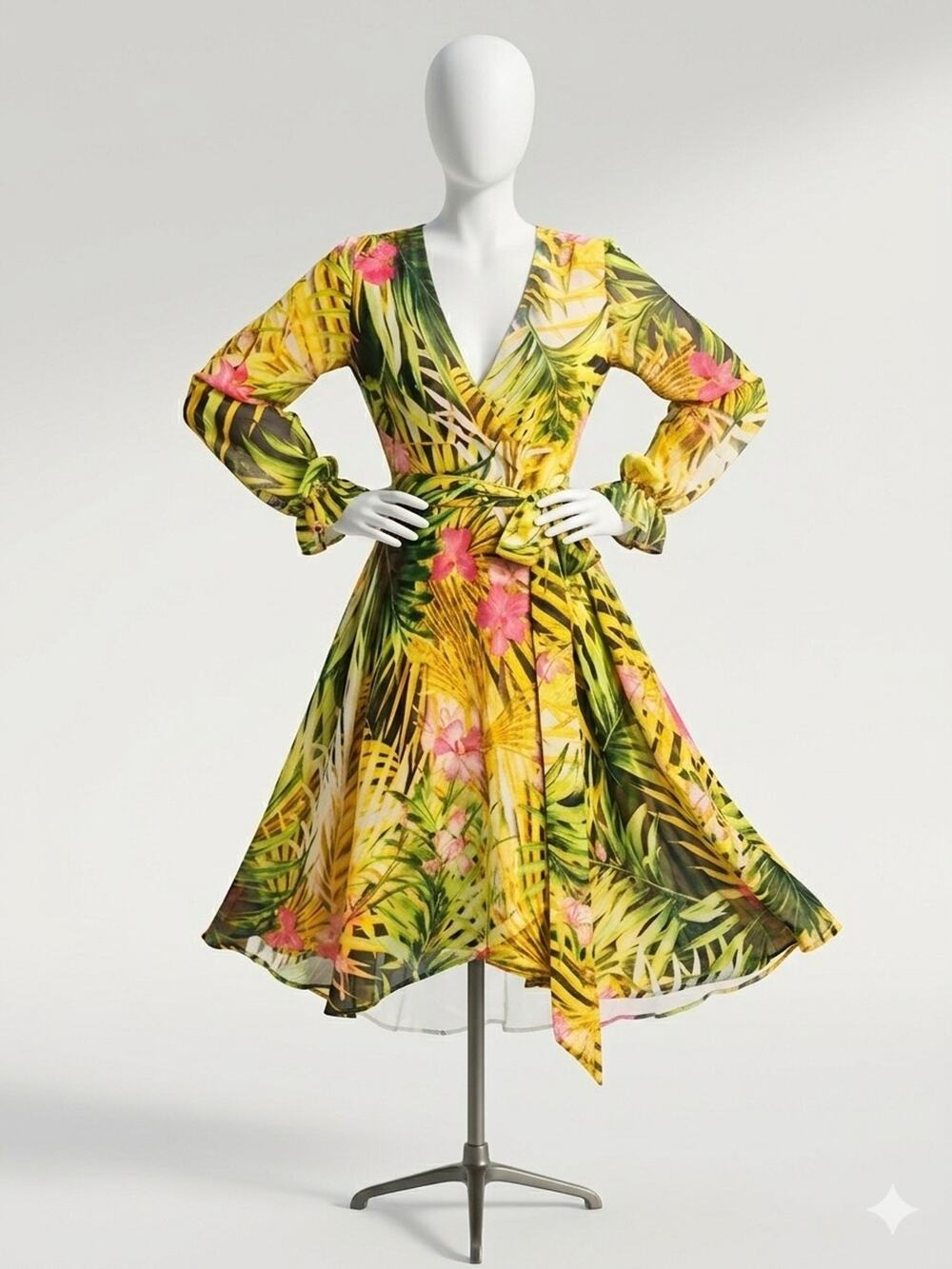 NWT SMALL Just Cavalli Sheer Tropical Floral Palm Leaf Vacation Resort Dress